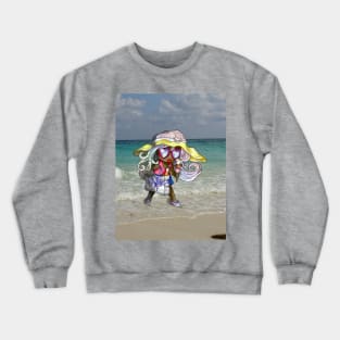 kawaii girl on a cuban beach Crewneck Sweatshirt